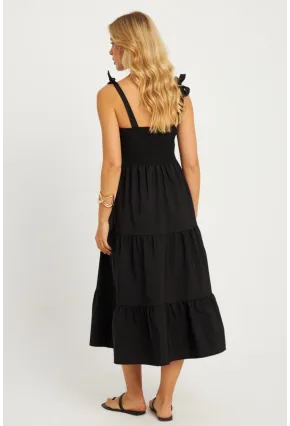 Kadın Siyah Gipeli Volanlı Midi Elbise SGT407