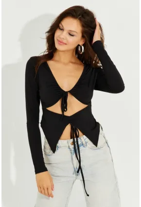 Kadın Siyah Göbek Dekolteli Büzgülü Bluz B2701