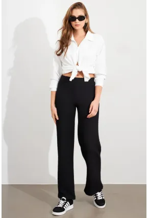Kadın Siyah Gofre Pantolon ZH326