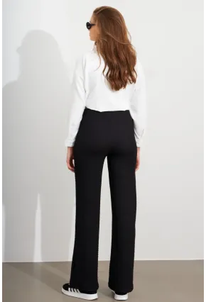 Kadın Siyah Gofre Pantolon ZH326