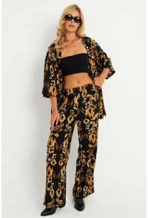 Kadın Siyah-Gold Desenli Bürümcük Alt Üst  Takım LON3004
