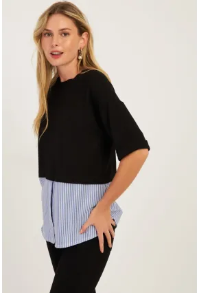 Kadın Siyah Gömlek Dataylı Bluz ST835