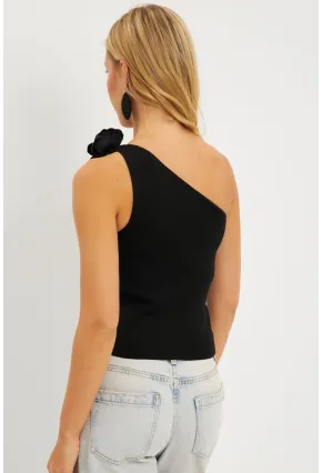 Kadın Siyah Gül Aksesuarlı Triko Bluz ET02