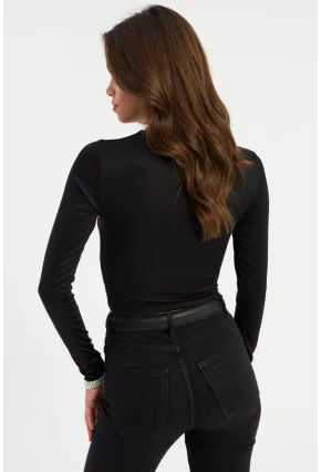 Kadın Siyah Gül Detaylı Pencereli Bluz AYD378