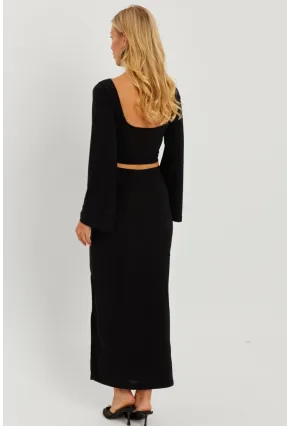 Kadın Siyah Halka Detaylı Sırtı Açık Etek Takım HO051