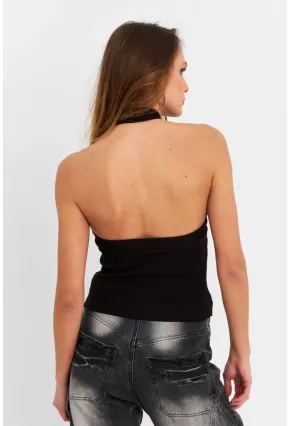 Kadın Siyah Halkalı Crop Bluz B2634-90