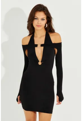 Kadın Siyah Halkalı İkili Mini Eldivenli Elbise B2770