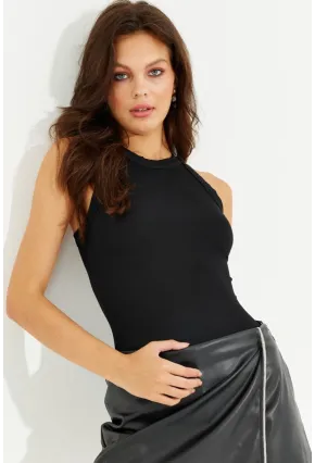 Kadın Siyah Halter Yaka Bluz LPP1233