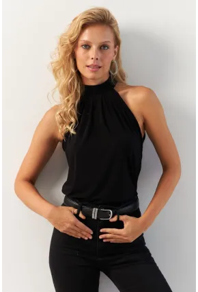Kadın Siyah Halter Yaka Bluz LPP1273
