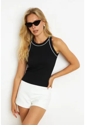 Kadın Siyah Halter Yaka Kaşkorse Bluz AYD326