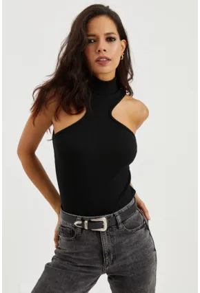 Kadın Siyah Halter Yaka Kaşkorse Bluz EY1454