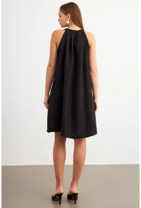 Kadın Siyah Halter Yaka Midi Elbise NH5029