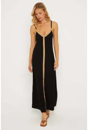 Kadın Siyah Hasır Detaylı Bürümcük Midi Elbise EY2839