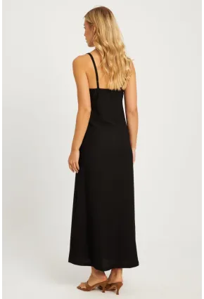 Kadın Siyah Hasır Detaylı Bürümcük Midi Elbise EY2839