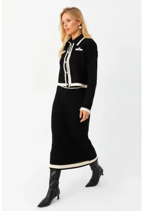 Kadın Siyah İkili Alt Üst Triko Takım NUV34