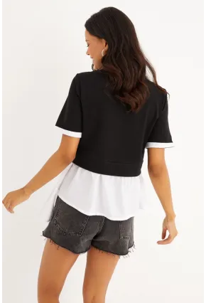 Kadın Siyah İkili Asimetrik İki İplik Bluz B1454