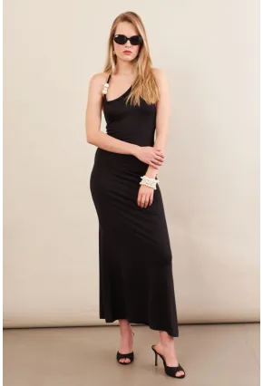 Kadın Siyah İnci Aksesuarlı Maxi Elbise EY3105