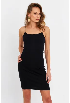 Kadın Siyah İp Askılı Kaşkorse Midi Elbise RSP248