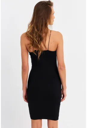 Kadın Siyah İp Askılı Kaşkorse Midi Elbise RSP248