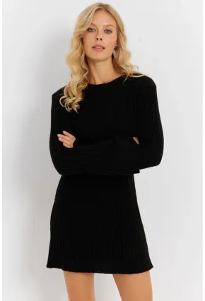Kadın Siyah İspanyol Kol Triko Mini Elbise YV273