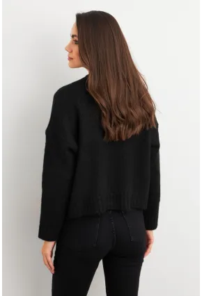 Kadın Siyah Kalp Pencereli Kazak TEM101