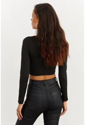 Kadın Siyah Kalp Yaka Crop Bluz CG260