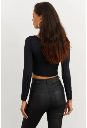 Kadın Siyah Kare Yaka Crop Bluz CG263