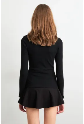 Kadın Siyah Kare Yaka Düğme Detaylı Bluz TF49