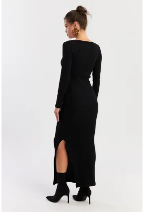 Kadın Siyah Kare Yaka Maxi Elbise XL2211