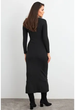 Kadın Siyah Kare Yaka Midi Elbise XC8102