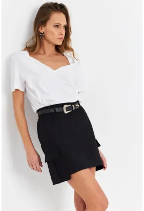 Kadın Siyah Kargo Mini Etek NH798