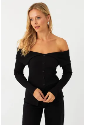 Kadın Siyah Kaşkorse Bluz RLO3032-9