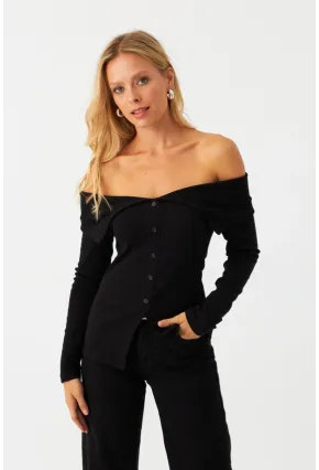 Kadın Siyah Kaşkorse Bluz RLO3032-9