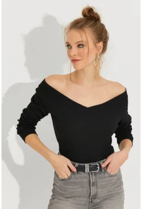 Kadın Siyah Kaşkorse Bluz Yİ2495