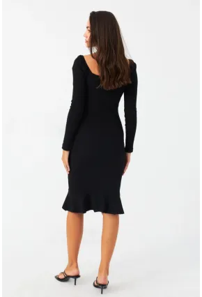 Kadın Siyah Kaşkorse Midi Elbise EY2976