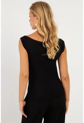 Kadın Siyah Kayık Yaka Bluz LPP1288