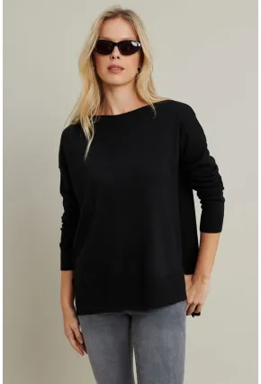 Kadın Siyah Kayık Yaka Triko Bluz MYİL561