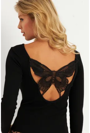 Kadın Siyah Kelebek Detaylı Kaşkorse Bluz EY2903