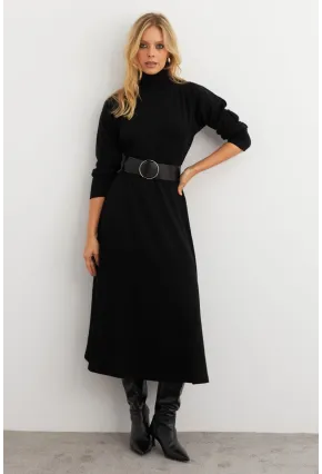 Kadın Siyah Kemerli Balıkçı Yaka Elbise MKSD992