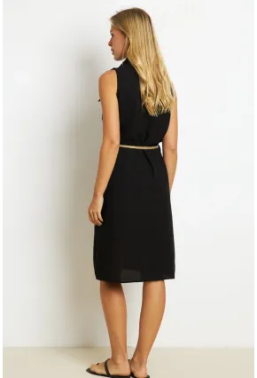 Kadın Siyah Kemerli Gömlek Midi Elbise SGT404