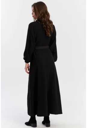 Kadın Siyah Kemerli İncili Maxi Elbise ALZ341