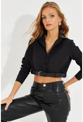 Kadın Siyah Kemerli Kısa Gömlek MEN2017