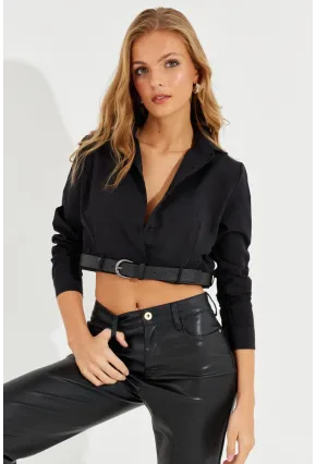 Kadın Siyah Kemerli Kısa Gömlek MEN2017
