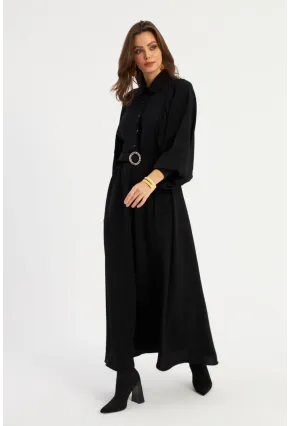 Kadın Siyah Kemerli Maxi Elbise MASF15