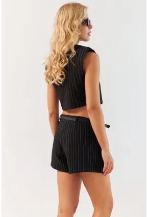 Kadın Siyah Kemerli Şort Etek TW60237