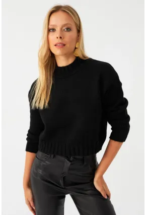 Kadın Siyah Kısa Triko Kazak YV301