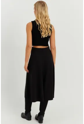 Kadın Siyah Kloş Midi Etek LV173