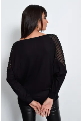 Kadın Siyah Kol Detaylı Bluz BK3027