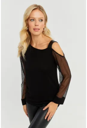 Kadın Siyah Kolları Dantel Bluz ST6022