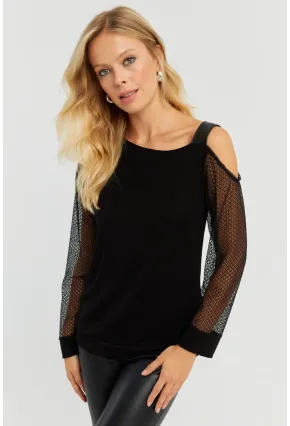 Kadın Siyah Kolları Dantel Bluz ST6022